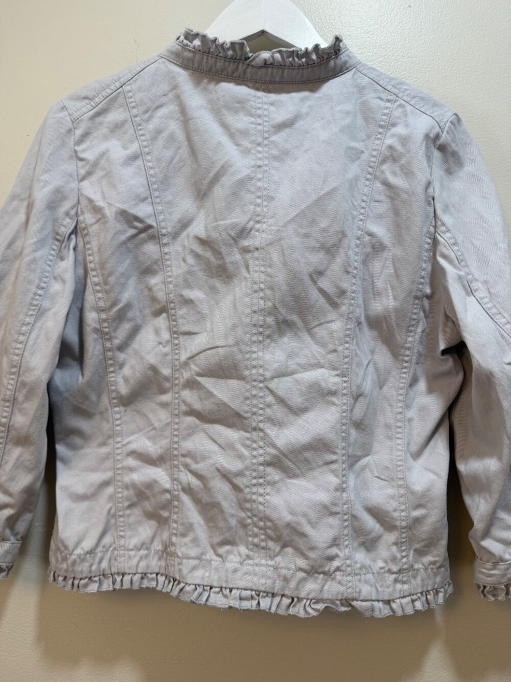 Ruffle Trim Cropped Utility Jacket Coquette Cottage Core 3/4 Sleeve Lg - Picture 7 of 10
